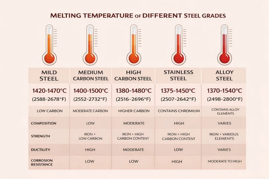 Melting Temperature of Different Steel Grades