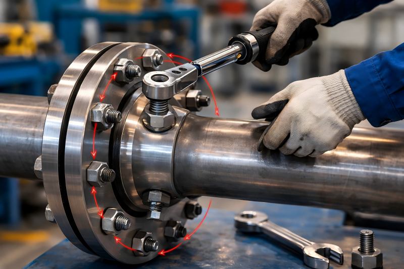 Técnicas de apriete y torque de pernos para bridas de junta solapada