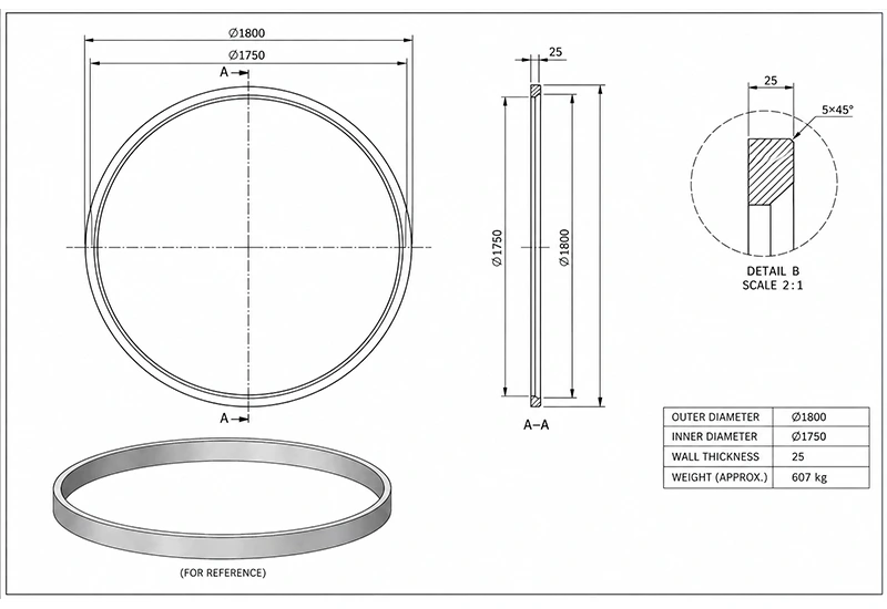 Forged Hollow Ring Engineering Drawing