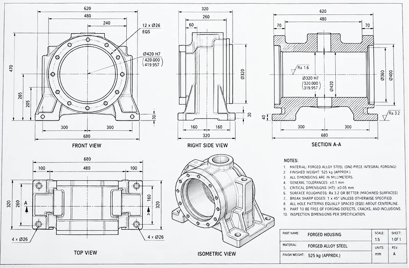 Forged Housing Engineering Drawing