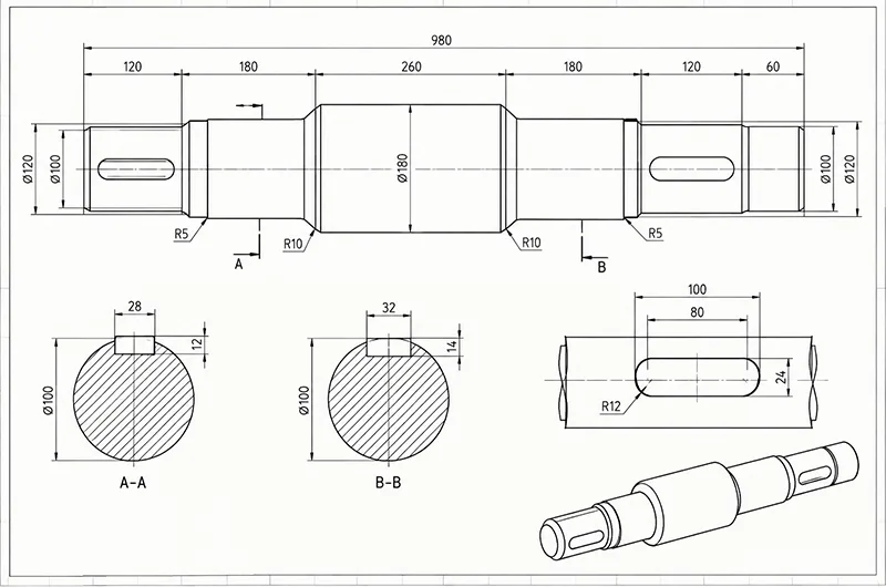 High Precision Railway Main Shaft Drawing