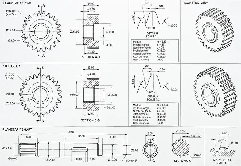 Precision Gear Engineering Drawing