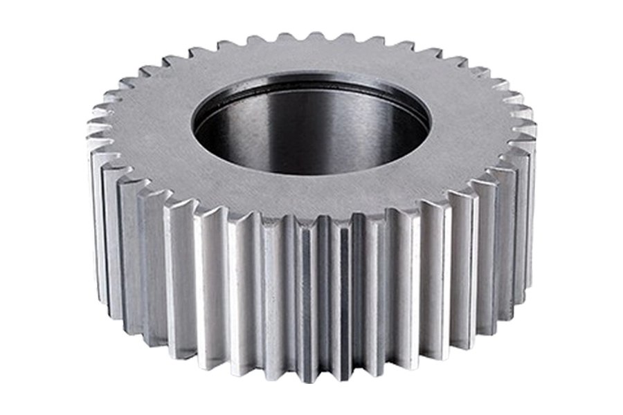 Spur gear showing finished teeth and a central bore