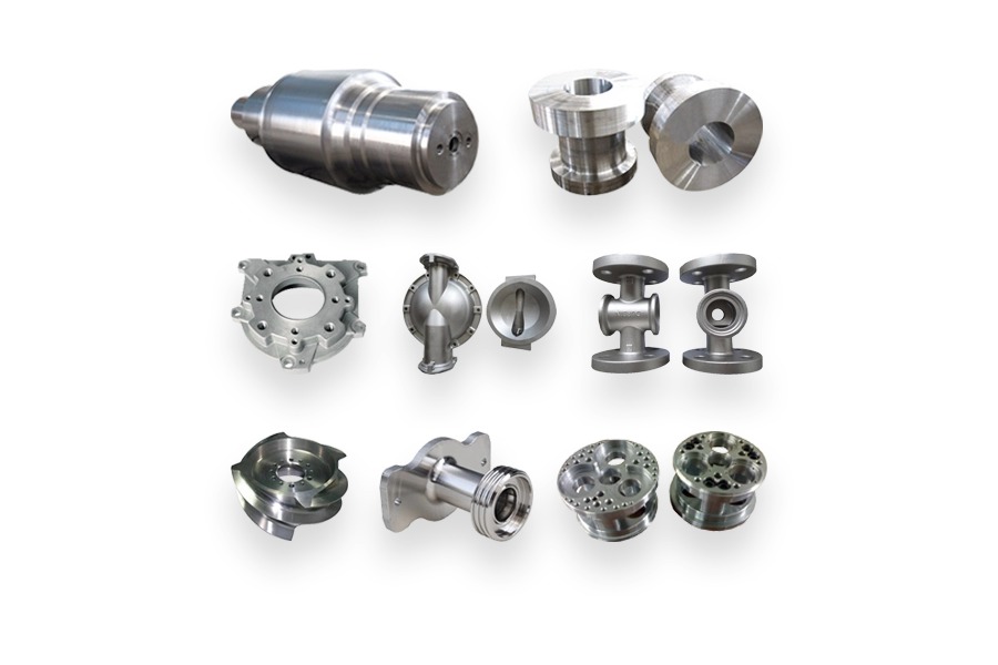 Mechanical parts including machined hubs, housings, flanges, and connecting components